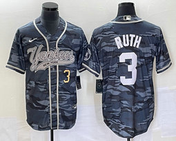 Nike New York Yankees #3 Babe Ruth Camo Joint Gold 3 in front Stitched MLB Jersey