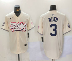 Nike New York Yankees #3 Babe Ruth Cream Joint Authentic Stitched baseball jersey