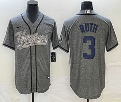 Nike New York Yankees #3 Babe Ruth Hemp grey Joint Stitched MLB Jersey