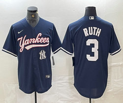 Nike New York Yankees #3 Babe Ruth Navy 2(II) Joint Team Logo front Stitched MLB Jersey