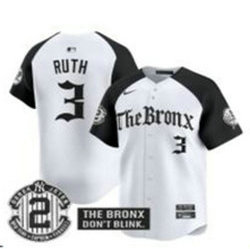 Nike New York Yankees #3 Babe Ruth White 5(V) Black sleeves Joint MLB Jersey