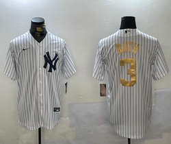 Nike New York Yankees #3 Babe Ruth White Gold Name and number Stitched MLB Jersey