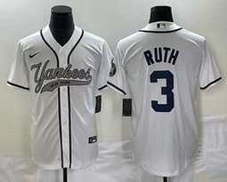 Nike New York Yankees #3 Babe Ruth White Joint Authentic Stitched baseball jersey