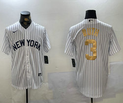 Nike New York Yankees #3 Babe Ruth White New York Gold Name and number Stitched MLB Jersey