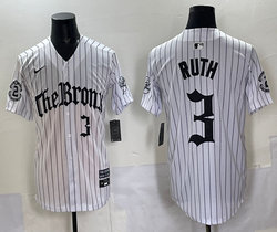 Nike New York Yankees #3 Babe Ruth White Stripe 5(V) Joint MLB Jersey