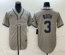 Nike New York Yankees #3 Babe Ruth grey Joint Stitched MLB Jersey