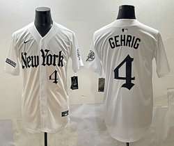 Nike New York Yankees #4 Lou Gehrig White 5(V) Joint MLB Jersey