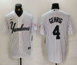 Nike New York Yankees #4 Lou Gehrig White Stripe 3(III) With Name Joint Stitched MLB Jersey