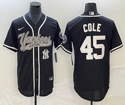 Nike New York Yankees #45 Gerrit Cole Black Joint Team Patch on front Stitched MLB Jersey