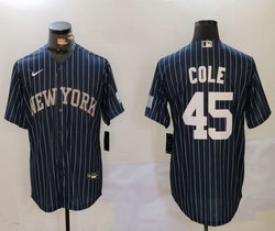 Nike New York Yankees #45 Gerrit Cole Blue Stripe Logo Joint Stitched MLB Jersey