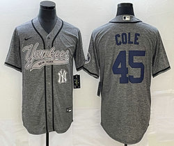Nike New York Yankees #45 Gerrit Cole Hemp grey Joint Team Patch on front Stitched MLB Jersey