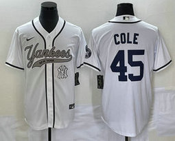 Nike New York Yankees #45 Gerrit Cole White Joint Team Patch on front Stitched MLB Jersey