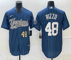 Nike New York Yankees #48 Anthony Rizzo Blue Throwback Joint Gold #48 on front Stitched MLB Jersey