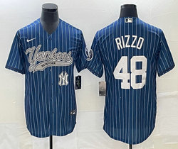 Nike New York Yankees #48 Anthony Rizzo Blue Throwback Joint Team Patch on front Stitched MLB Jersey