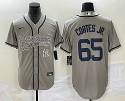 Nike New York Yankees #65 Nestor Cortes Jr. Gray team patch front Joint Authentic Stitched baseball jersey