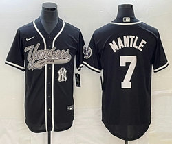 Nike New York Yankees #7 Mickey Mantle Black Joint Team Patch on front Stitched MLB Jersey