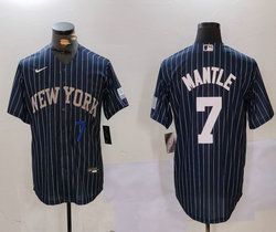 Nike New York Yankees #7 Mickey Mantle Blue Stripe Logo Joint Stitched MLB Jersey