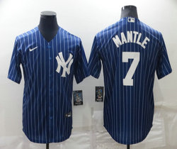 Nike New York Yankees #7 Mickey Mantle Blue White stripe Authentic Stitched MLB jersey