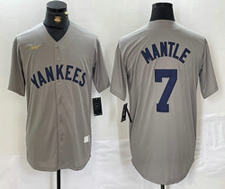Nike New York Yankees #7 Mickey Mantle Grey Throwback With Name Authentic Stitched MLB Jersey