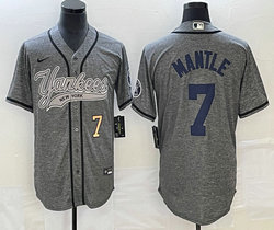 Nike New York Yankees #7 Mickey Mantle Hemp grey Joint Gold #7 on front Stitched MLB Jersey