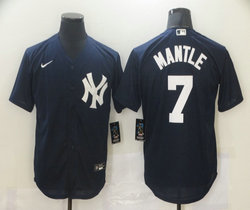 Nike New York Yankees #7 Mickey Mantle Navy white number Game Authentic Stitched MLB Jersey