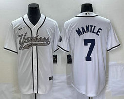 Nike New York Yankees #7 Mickey Mantle White Joint Stitched MLB Jersey