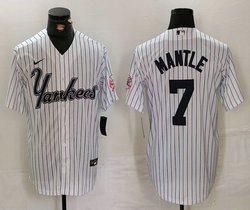 Nike New York Yankees #7 Mickey Mantle White Stripe 3(III) With Name Joint Stitched MLB Jersey