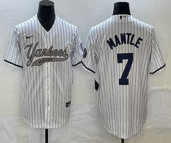 Nike New York Yankees #7 Mickey Mantle White Stripe Joint Stitched MLB Jersey