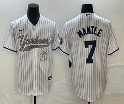 Nike New York Yankees #7 Mickey Mantle White Stripe Joint Team Patch on front Stitched MLB Jersey