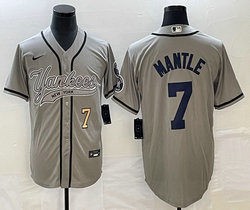 Nike New York Yankees #7 Mickey Mantle grey Joint Gold #7 on front Stitched MLB Jersey