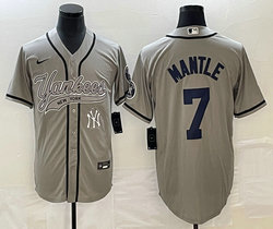 Nike New York Yankees #7 Mickey Mantle grey Joint Team Patch on front Stitched MLB Jersey