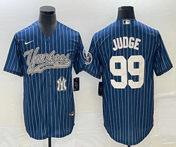 Nike New York Yankees #99 Aaron Judge Blue Throwback Joint Team Patch on front Stitched MLB Jersey