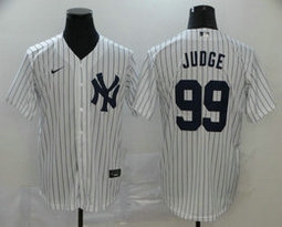 Nike New York Yankees #99 Aaron Judge White Stripe Game With Name Authentic Stitched MLB Jersey