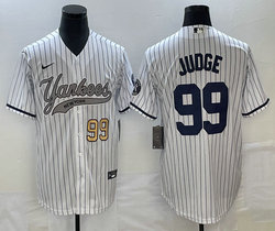 Nike New York Yankees #99 Aaron Judge White Stripe Joint Gold #99 on front Stitched MLB Jersey