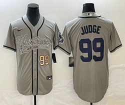 Nike New York Yankees #99 Aaron Judge grey Joint Gold #99 on front Stitched MLB Jersey