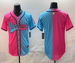 Nike New York Yankees Blank Pink and Blue Joint MLB Jersey