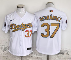 Nike Los Angeles Dodgers #37 Enrique Hernandez White Champions Gold Name Jersey