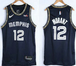 Nike Memphis Grizzlies #12 Ja Morant Navy City 75th anniversary With Advertising Authentic Stitched NBA jersey