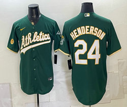 Nike Oakland Athletics #24 Rickey Henderson Green With Patch Stitched Jersey