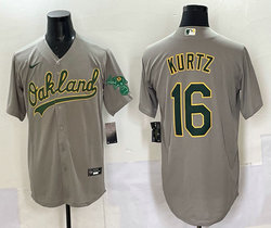 Nike Oakland Athletics #16 Nick Kurtz Grey Sleeve with logo Stitched Jersey