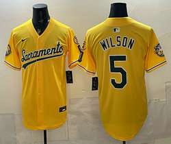 Nike Oakland Athletics #5 Jacob Wilson Yellow Sacramento Celebrating 125 Years Jersey