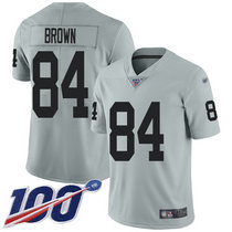 Nike Oakland Raiders #84 Antonio Brown With NFL 100th Season Patch Grey Inverted Legend Vapor Untouchable Authentic Stitched NFL jersey