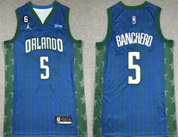 Jordon Orlando Magic #5 Mohamed banchero Blue 6 Patch 2022-23 With Advertising Authentic Stitched NBA Jersey
