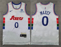 Nike Philadelphia 76ers #0 Tyrese Maxey 2024-25 White City With Advertising Stitched Jersey