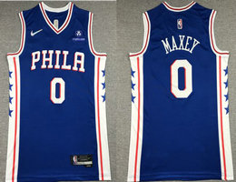 Nike Philadelphia 76ers #0 Tyrese Maxey Blue 75th anniversary With Advertising Authentic Stitched NBA jersey