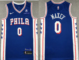Nike Philadelphia 76ers #0 Tyrese Maxey Blue With Advertising Authentic Stitched NBA Jersey