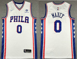 Nike Philadelphia 76ers #0 Tyrese Maxey White 75th anniversary With Advertising Authentic Stitched NBA jersey