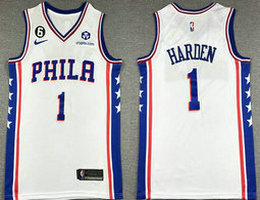 Nike Philadelphia 76ers #1 James Harden White 6 patch With Advertising Authentic Stitched NBA jersey