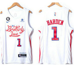 Nike Philadelphia 76ers #1 James Harden White City 6 Patch 2022-23 With Advertising Authentic Stitched NBA Jersey