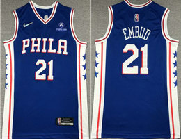 Nike Philadelphia 76ers #21 Joel Embiid Blue 75th anniversary With Advertising Authentic Stitched NBA jersey
